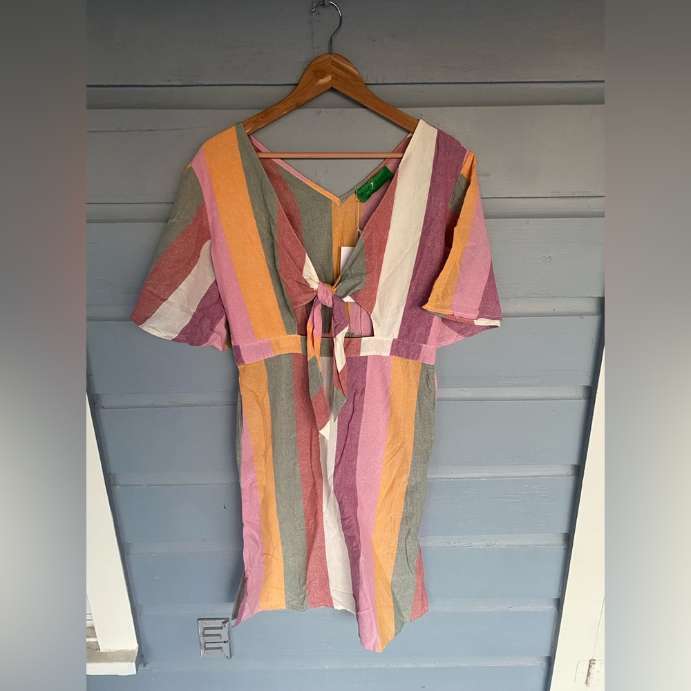 NEW GYAL BASHY Stripped Tie Front MIDI Dress - Small